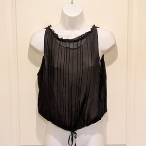 EUC Max Studio S Sheer Black Silk Gathered Shirt with Attached Underlayer